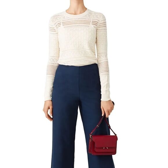 Derek Lam 10 Crosby Ivory Wool Blend Scalloped Neck Lightweight Sweater Sz S - Picture 2 of 13